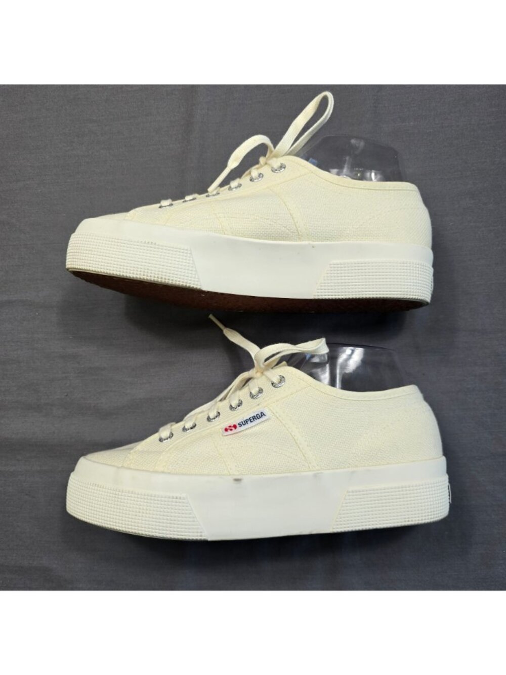 Superga Size 7.5 Womens Sneakers Off-White Canvas Rubber Outsole Lace-Up Shoes - Picture 5 of 10